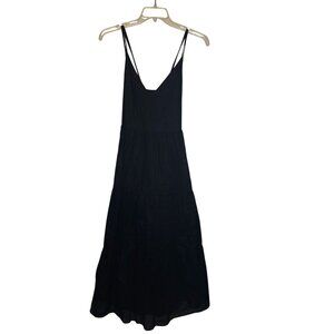 Black Witchery V-Neck Strappy Tiered Midi Dress 100% Cotton Lining & Shell Women